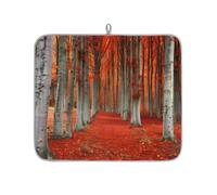 TropicalLife Highly Absorbent Dish Drying Mat, Non-Slip Kitchen Counter Drying Pad with Orange Autumn Forest Path Design, 16x18 Inch