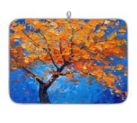 TropicalLife Highly Absorbent Dish Drying Mat, Non-Slip Kitchen Counter Drying Pad with Orange Autumn Tree Painting Design, 18x24 Inch