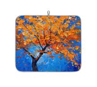 TropicalLife Highly Absorbent Dish Drying Mat, Non-Slip Kitchen Counter Drying Pad with Orange Autumn Tree Painting Design, 16x18 Inch