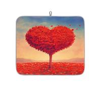 TropicalLife Highly Absorbent Dish Drying Mat, Non-Slip Kitchen Counter Drying Pad with Red Heart Tree Flowers Design, 16x18 Inch