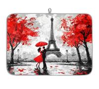 TropicalLife Highly Absorbent Dish Drying Mat, Non-Slip Kitchen Counter Drying Pad with Romantic Paris Scene Design, 18x24 Inch