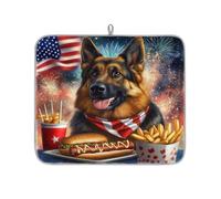 TropicalLife Highly Absorbent Dish Drying Mat, Non-Slip Kitchen Counter Drying Pad with Shepherd Dog Celebration Design, 16x18 Inch