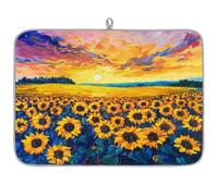 TropicalLife Highly Absorbent Dish Drying Mat, Non-Slip Kitchen Counter Drying Pad with Sunflower Field Sunset Painting Design, 18x24 Inch