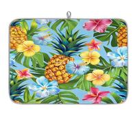 TropicalLife Highly Absorbent Dish Drying Mat, Non-Slip Kitchen Counter Drying Pad with Tropical Pineapple Flowers Design, 18x24 Inch