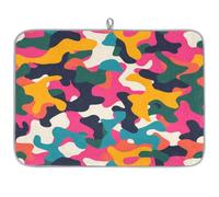 TropicalLife Highly Absorbent Dish Drying Mat, Non-Slip Kitchen Counter Drying Pad with Vibrant Color Camo Design, 18x24 Inch