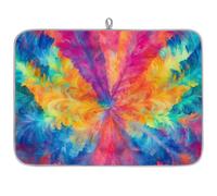 TropicalLife Highly Absorbent Dish Drying Mat, Non-Slip Kitchen Counter Drying Pad with Vibrant Feather Abstract Design, 18x24 Inch