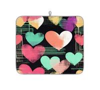 TropicalLife Highly Absorbent Dish Drying Mat, Non-Slip Kitchen Counter Drying Pad with Vibrant Hearts Pattern Design, 16x18 Inch