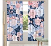 TropicalLife Japanese Cherry Blossom Semi Transparent Sheer Curtains - Slot Top Voile Curtain Panel for Living Room & Bedroom Window Treatments(55 "Wide x 84" Drop 2 Panels)