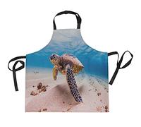 TropicalLife Kitchen Apron with Pockets Animal Ocean Sea Turtle Apron Bib for Women Men Cooking Baking, Restaurant Coffee Shop Waiter Aprons with Adjustable Neck