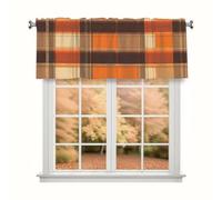 TropicalLife Kitchen Valances for Windows, 54x18 Inch Polyester Rod Pocket Window Valance Curtain with Orange Plaid Buffalo Check Design, Filtering Light Valance for Bathroom, Laundry Room