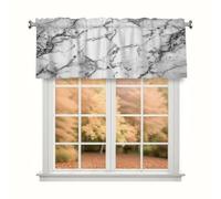 TropicalLife Kitchen Valances for Windows, 54x18 Inch Polyester Rod Pocket Window Valance Curtain with White Grey Marble Design, Filtering Light Valance for Bathroom, Laundry Room