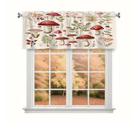 TropicalLife Kitchen Valances for Windows, 54x18 Inch Polyester Rod Pocket Window Valance Curtain with Mushroom Leaves Design, Filtering Light Valance for Bathroom, Laundry Room