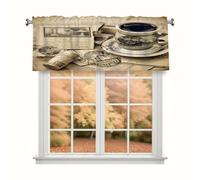 TropicalLife Kitchen Valances for Windows, 54x18 Inch Polyester Rod Pocket Window Valance Curtain with Vintage Coffee Design, Filtering Light Valance for Bathroom, Laundry Room