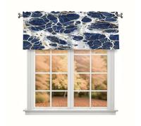 TropicalLife Kitchen Valances for Windows, 54x18 Inch Polyester Rod Pocket Window Valance Curtain with Navy Gold Marble Design Design, Filtering Light Valance for Bathroom, Laundry Room