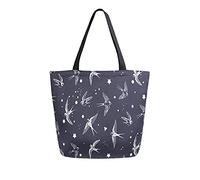 TropicalLife Large Canvas Handbag Birds Swallow Pattern Tote Bags Reusable Shopping Grocery Bag Shoulder Bag Purse for Women Work School