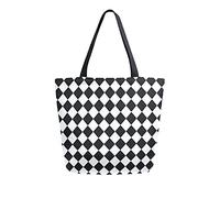 TropicalLife Large Canvas Handbag Black White Check Pattern Tote Bags Reusable Shopping Grocery Bag Shoulder Bag Purse for Women Work School