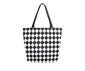 TropicalLife Large Canvas Handbag Black White Check Pattern Tote Bags Reusable Shopping Grocery Bag Shoulder Bag Purse for Women Work School