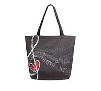 TropicalLife Large Canvas Handbag Red Love Music Note Tote Bags Reusable Shopping Grocery Bag Shoulder Bag Purse for Women Work School