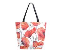 TropicalLife Large Canvas Handbag Watercolor Poppy Floral Tote Bags Reusable Shopping Grocery Bag Shoulder Bag Purse for Women Work School