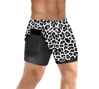 TropicalLife Leopard Men's Running Shorts Quick Drying Short, Black Leopard Print Men Sport Workout Shorts with Phone Pocket 2 in 1 Gym Training Shorts