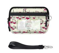 TropicalLife Love Heart Music Notes Wallet for Women Men Kids Girls Boys Music Purses Mini Zip Card Case with ID Window Lightweight Portable Small Coin Card Organizer Bag