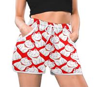 TropicalLife Lucky Cat Cute Womens Ladies Drawstring Shorts with Pockets (XXL Code), Japan Cat Loose Casual Pants Sports Gym Beach Summer Pants Shorts
