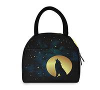 TropicalLife Lunch Bag Moon Star Howling Animal Wolf Lunch Box Ice Cooler Insulated Tote Handbag Thermal Portable Zipped Meal Bag for Boys Girls Kids Women Men Work School Office
