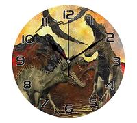TropicalLife Modern Wall Clock Animal Ancient Dinosaur Round Wall Clock Silent Non-Ticking Battery Operated Clock for Living Room Bedroom Kitchen Office School