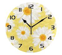 TropicalLife Modern Wall Clock Daisy Flower Floral Pattern Round Wall Clock Silent Non-Ticking Battery Operated Clock for Living Room Bedroom Kitchen Office School