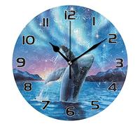 TropicalLife Modern Wall Clock Fantasy Galaxy Sea Whale Round Wall Clock Silent Non-Ticking Battery Operated Clock for Living Room Bedroom Kitchen Office School