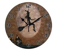 TropicalLife Modern Wall Clock Halloween Witch Moon Round Wall Clock Silent Non-Ticking Battery Operated Clock for Living Room Bedroom Kitchen Office School, Multicolor, 25x25cm