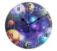 TropicalLife Modern Wall Clock Solar System Planets Round Wall Clock Silent Non-Ticking Battery Operated Clock for Living Room Bedroom Kitchen Office School
