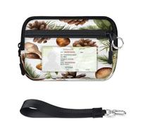 TropicalLife Mushrooms Pine Trees Wallet for Women Men Kids Girls Boys Purses Mini Zip Card Case with ID Window Lightweight Portable Small Coin Card Organizer Bag