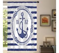 TropicalLife Nautical Anchor Voile Window Curtains Sheer 139.7 x 198 cm, Blue White Striped Curtain for Living Room Bedroom Kitchen Home Door Decoration Drapes