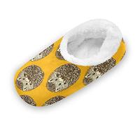 TropicalLife Non Slip Felt Sole House Slippers Hedgehog Animal Pattern Print Fluffy Coral Fleece Closed Toe Fuzzy Slippers Socks for Men Women, Size L