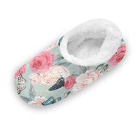 TropicalLife Non Slip Felt Sole House Slippers Rose Flower Leaves Butterfly Animal Fluffy Coral Fleece Closed Toe Fuzzy Slippers Socks for Men Women, Size XXL