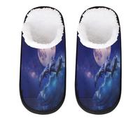 TropicalLife Ocean Sea Dolphin Moon Night Cozy Plush House Slipper Soft Fleece Home Slipper Fur Slide On House Shoes Bedroom Hotel Indoor, Medium
