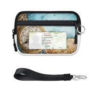 TropicalLife Old Compass Map Wallet for Women Men Kids Girls Boys Map Purses Mini Zip Card Case with ID Window Lightweight Portable Small Coin Card Organizer Bag