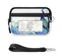 TropicalLife Peacock Blue Flowers Wallet for Women Men Kids Girls Boys Peacock Bird Purses Mini Zip Card Case with ID Window Lightweight Portable Small Coin Card Organizer Bag