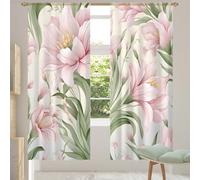 TropicalLife Pink Flower Semi Transparent Sheer Curtains - Slot Top Voile Curtain Panel for Living Room & Bedroom Window Treatments(55 "Wide x 84" Drop 2 Panels)