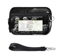 TropicalLife Pirate Skeleton Skull Wallet for Women Men Kids Girls Boys Purses Mini Zip Card Case with ID Window Lightweight Portable Small Coin Card Organizer Bag
