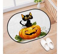 TropicalLife Pumpkin Black Cat Entrance Door Mat Rug for Living Room Kitchen Home Bath Halloween Pumpkin Area Rugs Washable Indoor Outdoor Non-Slip Floor Doormat 40 x 60 cm
