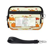 TropicalLife Pumpkins Fall Maple Leaves Wallet for Women Men Kids Girls Boys Pumpkins Purses Mini Zip Card Case with ID Window Lightweight Portable Small Coin Card Organizer Bag