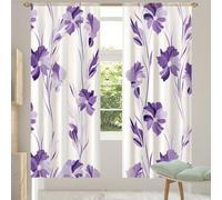 TropicalLife Purple Floral Stripe Semi Transparent Sheer Curtains - Slot Top Voile Curtain Panel for Living Room & Bedroom Window Treatments(55 "Wide x 78" Drop 2 Panels)