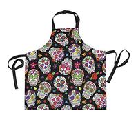 TropicalLife Quality Kitchen Apron with Pockets Floral Day Of The Dead Sugar Skull Apron Bib for Women Men Cooking Baking, Restaurant Coffee Shop Waiter Aprons with Adjustable Neck