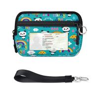 TropicalLife Rainbow Bear Pandas Wallet for Women Men Kids Girls Boys Pandas Purses Mini Zip Card Case with ID Window Lightweight Portable Small Coin Card Organizer Bag