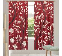 TropicalLife Red Floral Flower Semi Transparent Sheer Curtains - Slot Top Voile Curtain Panel for Living Room & Bedroom Window Treatments(55 "Wide x 84" Drop 2 Panels)