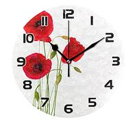 TropicalLife Red Poppy Flower Wall Clock Silent Non Ticking, Blossom Floral Round Battery Operated for Living Room Bedroom Office Home Kitchen School Decor Desktop Stand 9.5 Inch, Black