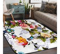 TropicalLife Retro Flowers Birds Area Rug Carpet 183 x 122 cm Flowers Area Rugs for Living Room Bedroom Kitchen Dining Room Indoor Large Non-Slip Floor Mat Rug