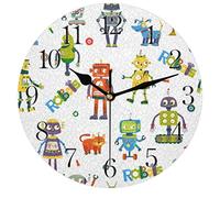 TropicalLife Robots Round Wall Clock Silent Non-ticking Decor Clocks, Cartoon Robots Wall Clock for Home Living Room Bedroom Desk Office
